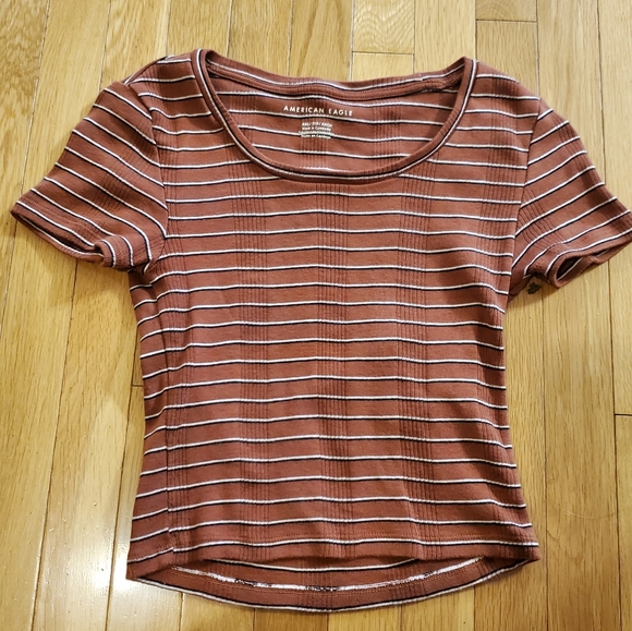 American Eagle AEO orange striped crewneck crop top XXS